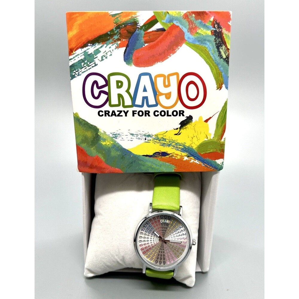 Crayo Fortune White Dial Lime Leatherette Watch CR4301